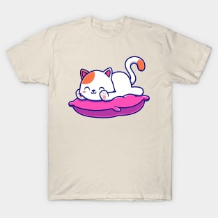 Cute Cat Laying On Pillow Cartoon T-Shirt